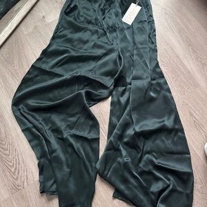 Joie Dark Green Satin Wide Leg Pants